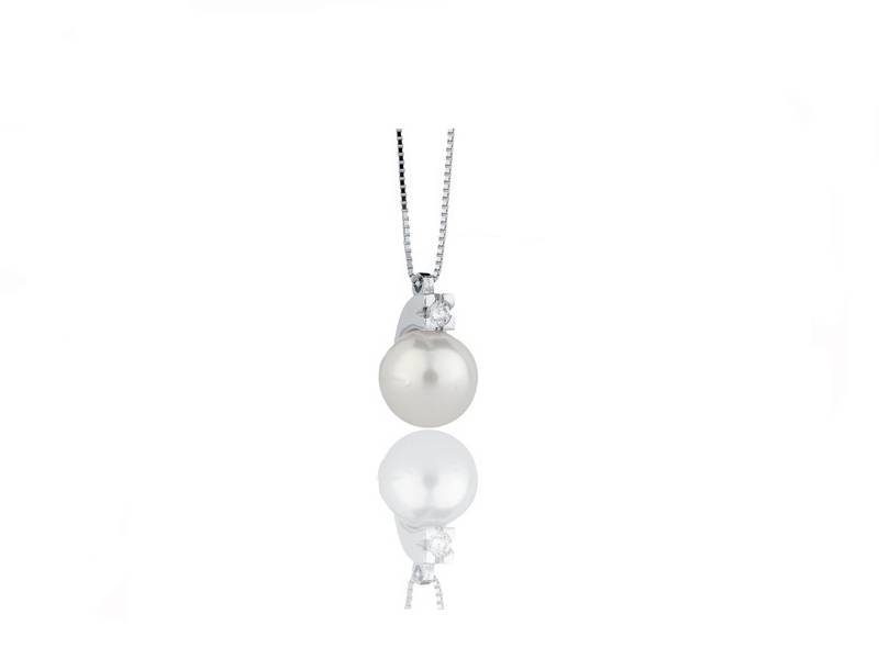 WHITE GOLD NECKLACE WITH AKOYA PEARL AND  DIAMOND COSCIA LBPNAK